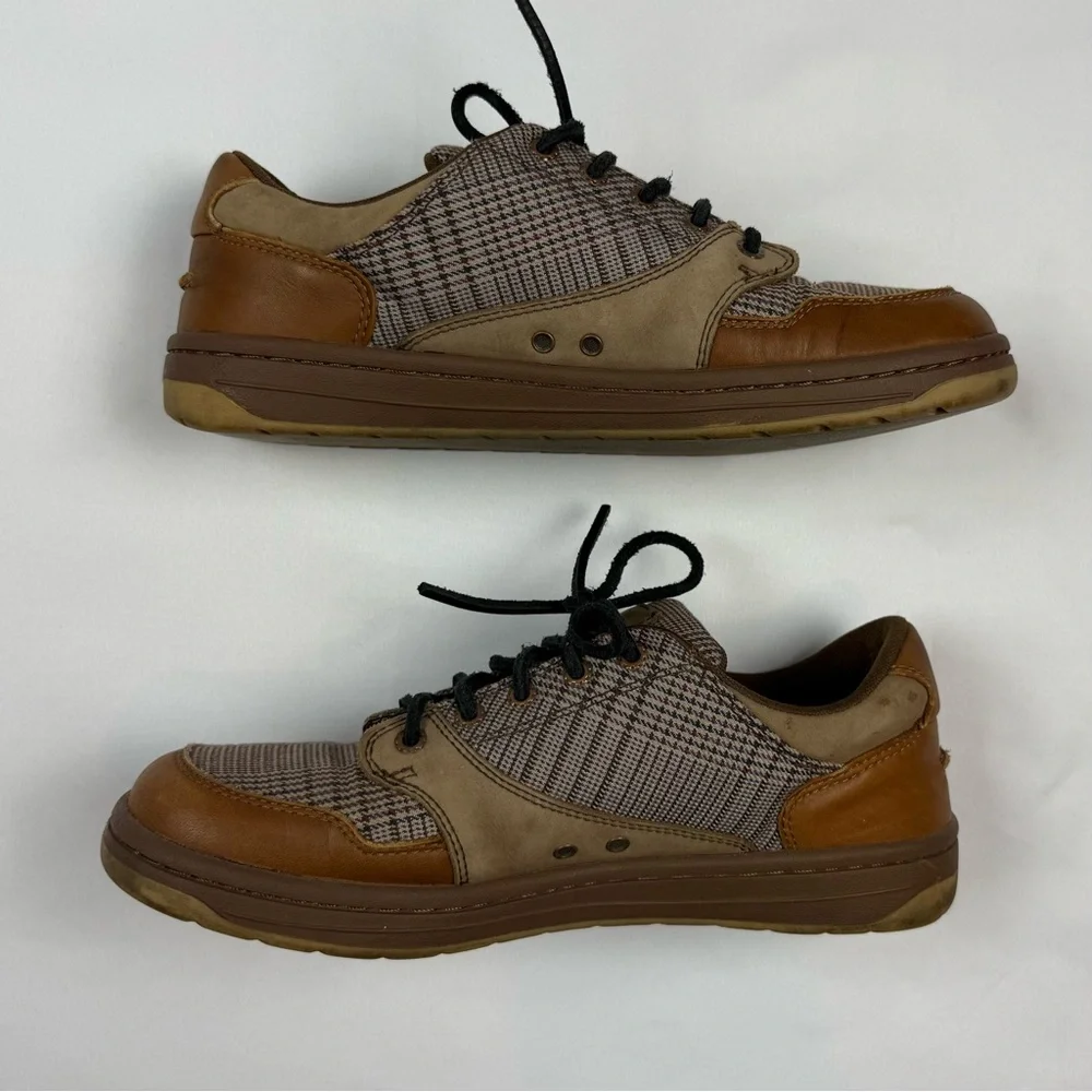 Vtg Timberland Mens Deck Shoes US 9 Leather/Canvas Plaid Brown